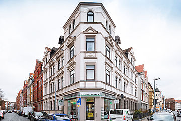 Ansicht des fassadensanierten Hauses in der Querstraße 19 in Hannover